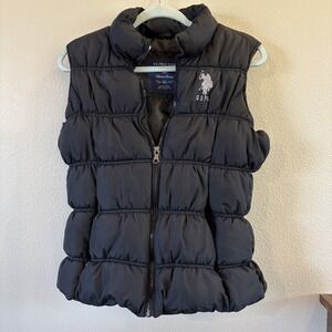 U.S. Polo Assn Black Full Zip Lined Puffer Vest Women's L/XL Zip Pockets